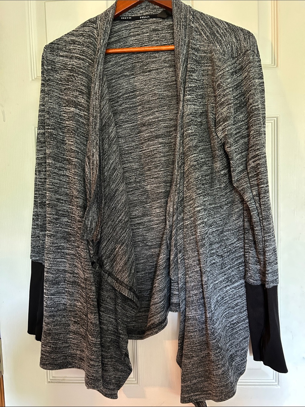 Reebok Marled Gray Open-Front Cardigan with Black Cuffs